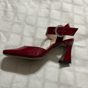 Michael Shannon Red Patent Heels with Crystal Buckle